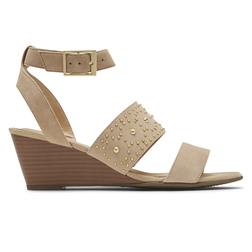 Rockport Singapore Womens Sandals - Total Motion Taylor Studded Beige - CH1476089